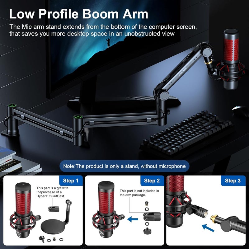 Aokeo Microphone Arm, AK-58i Desk Low Profile Mic Boom Arm Stand,Suitable For Blue Yeti,Snowball iCE,HyperX QuadCast,SoloCast,Elgato Wave,Etc - Image 3